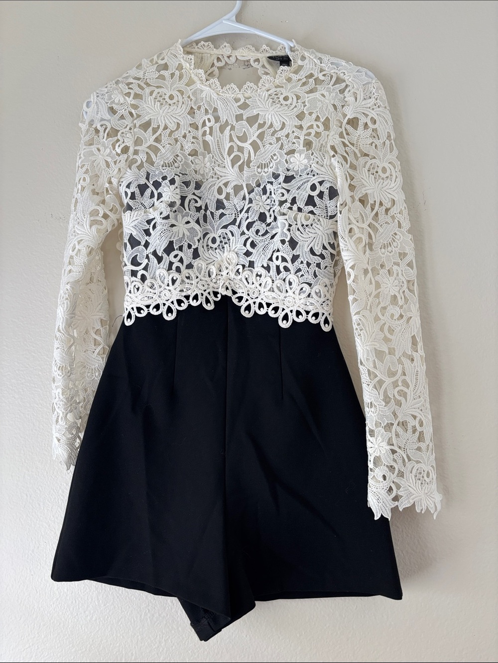 Topshop White Lace Bodice Black Shorts Romper